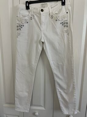 Current Elliott Womens Size 31 The Stiletto White With Embroidery Detail Jeans